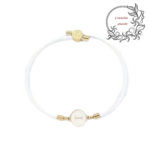Bracelet cordon blanc lettre i