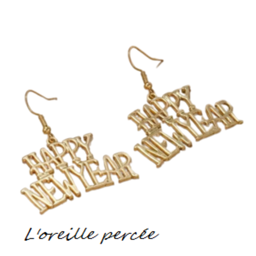 Boucle d'oreille happy new year dorée