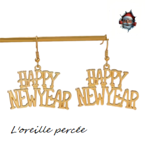 Boucle d'oreille happy new year dorée