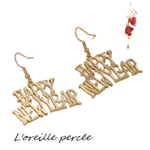 Boucle d'oreille happy new year dorée