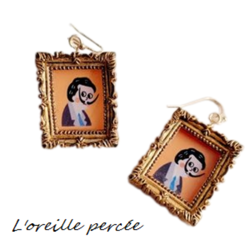 Boucle d'oreille tableau avec dorure