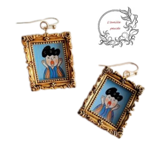 Boucle d'oreille tableau avec dorure