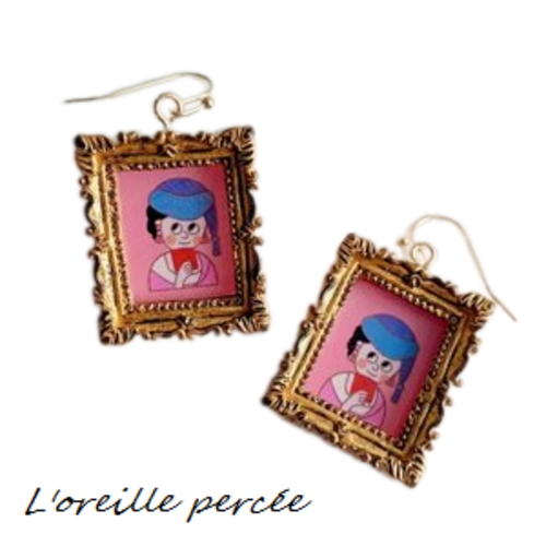 Boucle d'oreille tableau avec dorure