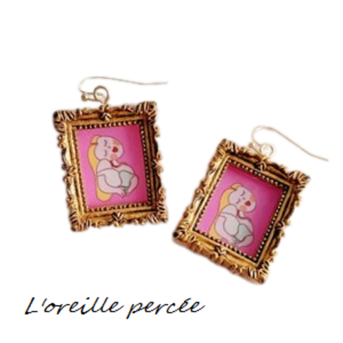 Boucle d'oreille tableau avec dorure
