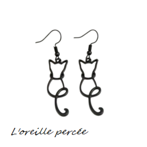Boucle d'oreille chat noir