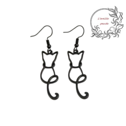 Boucle d'oreille chat noir