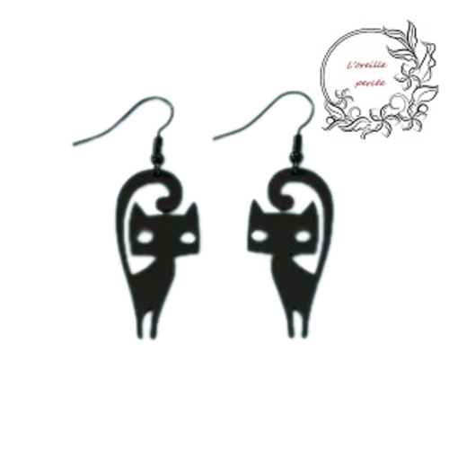 Boucle d'oreille chat noir