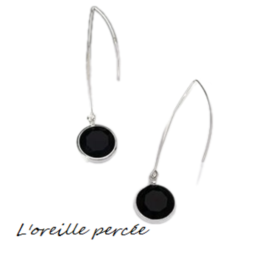 Boucle d'oreille pendante médaillon noir