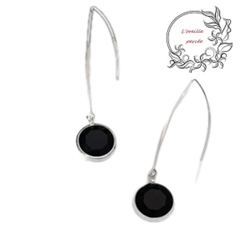 Boucle d'oreille pendante médaillon noir