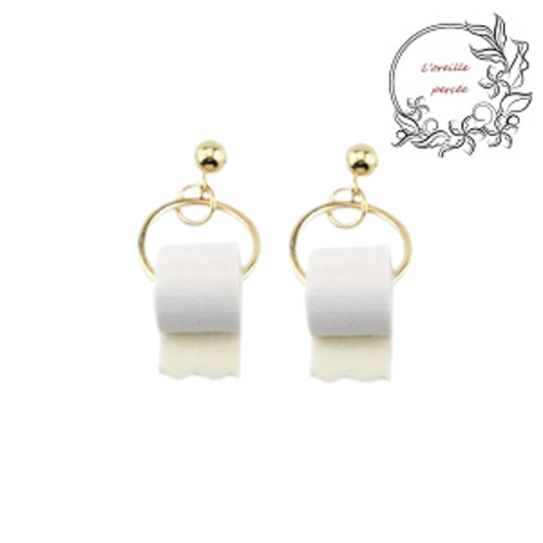 Boucle d'oreille dorée rouleau papier de toilette