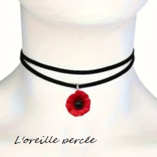 Ras du cou double coquelicot rouge