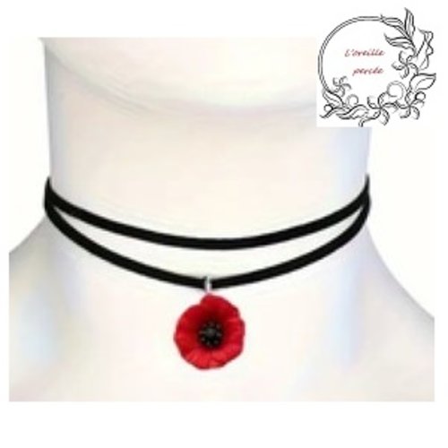 Ras du cou double coquelicot rouge