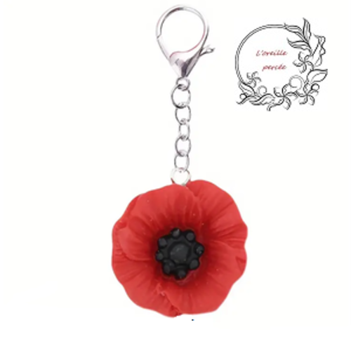 Porte clé/bijou de sac coquelicot rouge