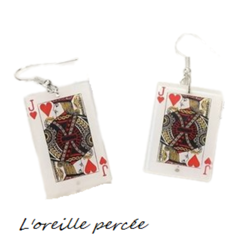 Boucle d'oreille carte à jouer valet de coeur