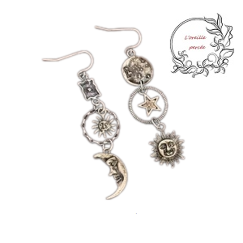 Boucle d'oreille soleil et lune
