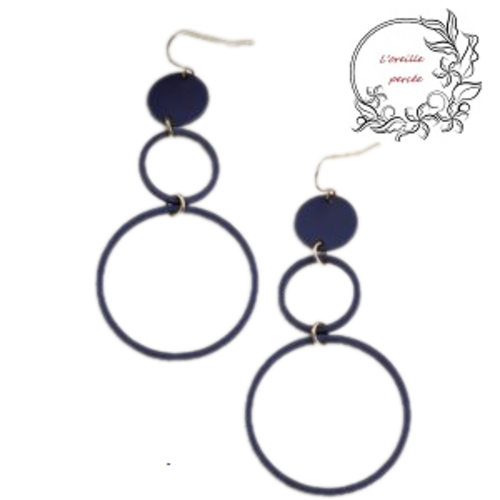 Boucle d'oreille duo de cercle bleu