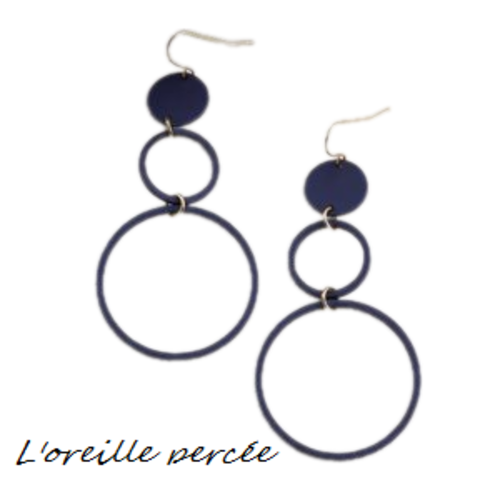 Boucle d'oreille duo de cercle bleu