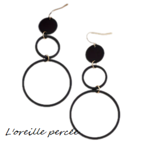 Boucle d'oreille duo de cercle noir