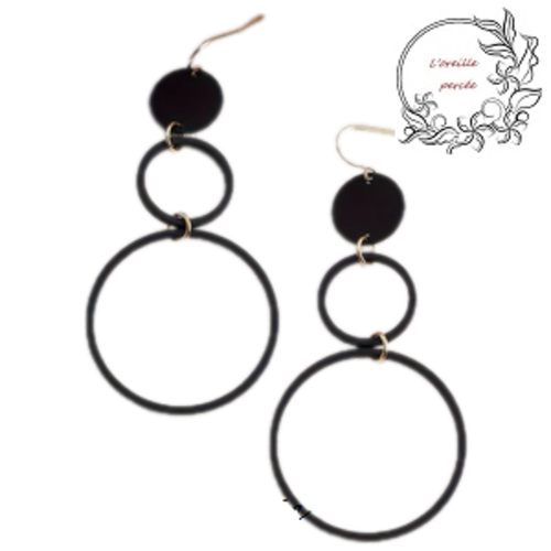 Boucle d'oreille duo de cercle noir