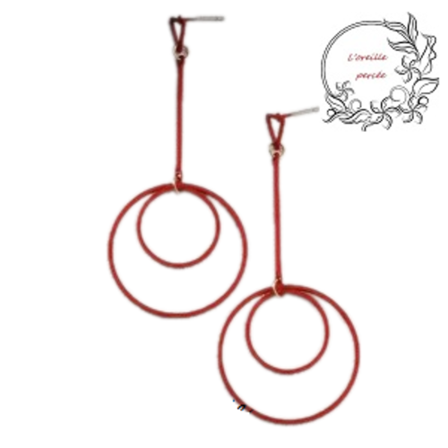 Boucle d'oreille duo de cercle sur tige rouge