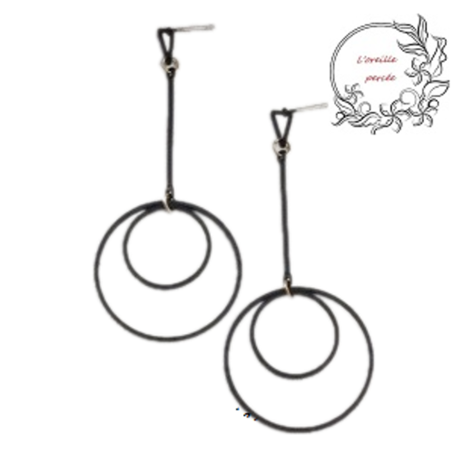 Boucle d'oreille duo de cercle sur tige noire