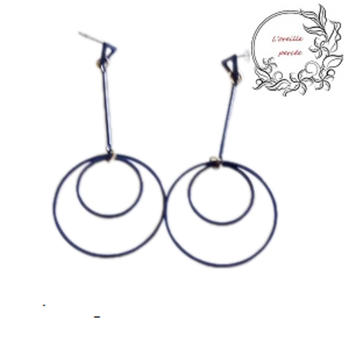 Boucle d'oreille duo de cercle sur tige bleue
