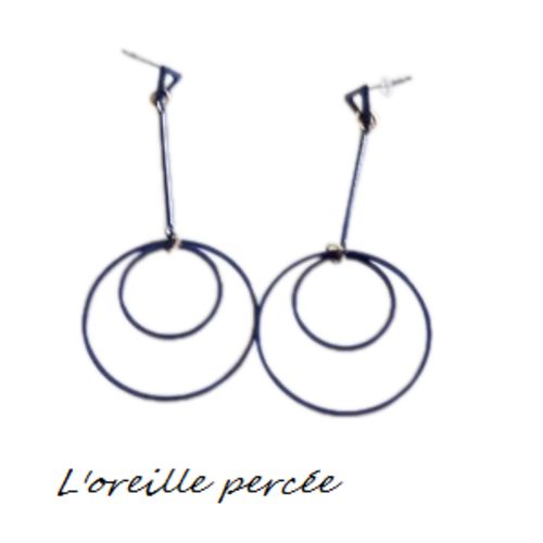 Boucle d'oreille duo de cercle sur tige bleue