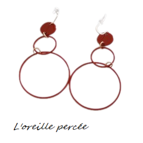 Boucle d'oreille duo de cercle rouge