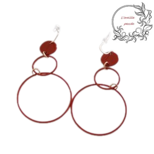 Boucle d'oreille duo de cercle rouge