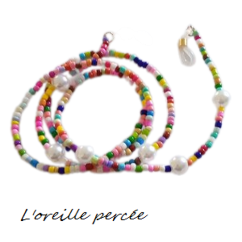 Attache lunette perles de rocailles et nacrées