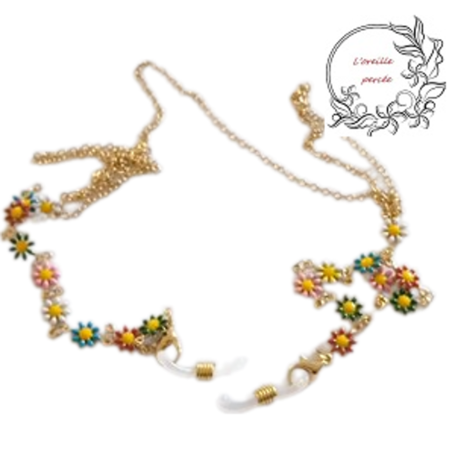 Attache lunette doré et ses petites fleurs