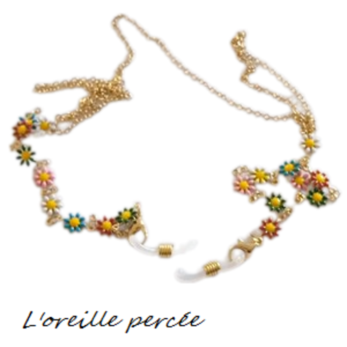 Attache lunette doré et ses petites fleurs