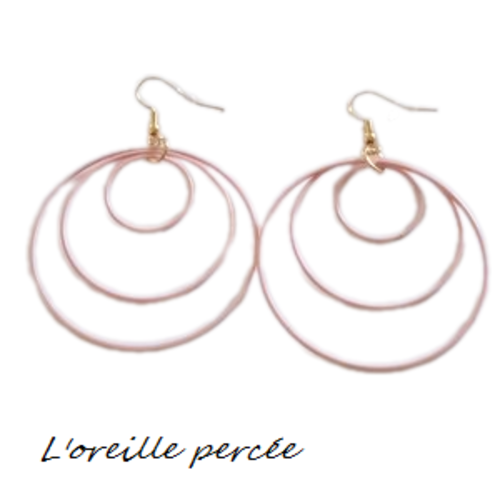 Boucle d'oreille trio de cercle rose