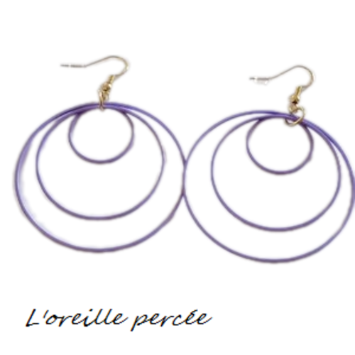 Boucle d'oreille trio de cercle parme
