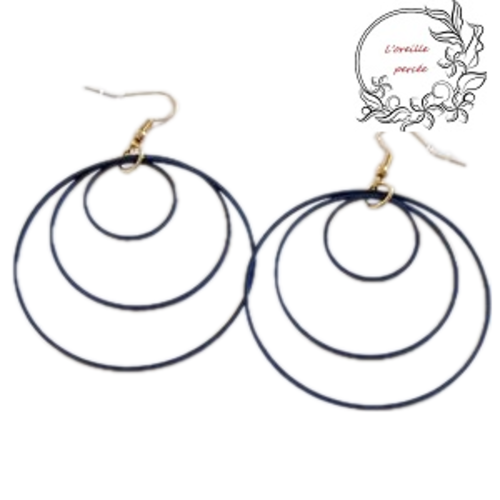 Boucle d'oreille trio de cercle bleu marine