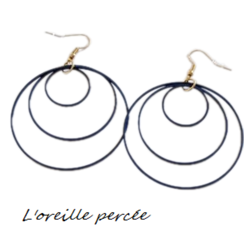 Boucle d'oreille trio de cercle bleu marine