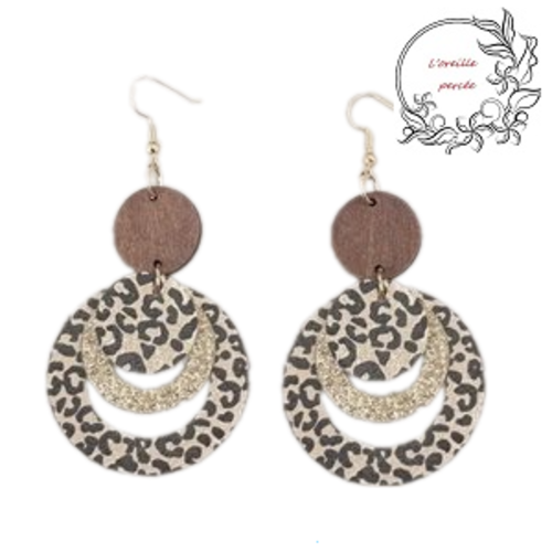Boucle d'oreille cercle léopard et doré