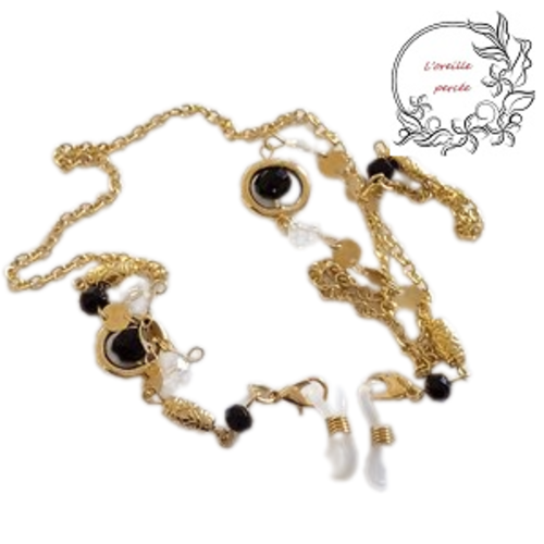 Attache lunette doré et ses perles noires