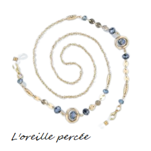 Attache lunette doré et ses perles bleues