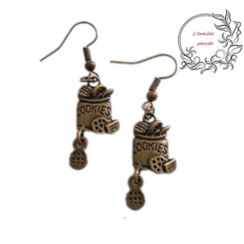 Boucle d'oreille pot à cookie bronze