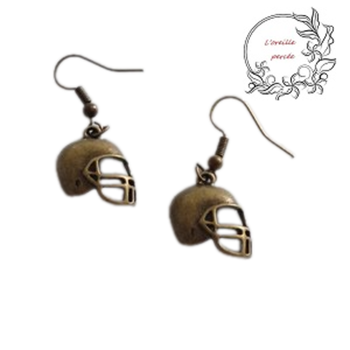 Boucle d'oreille casque football américain bronze