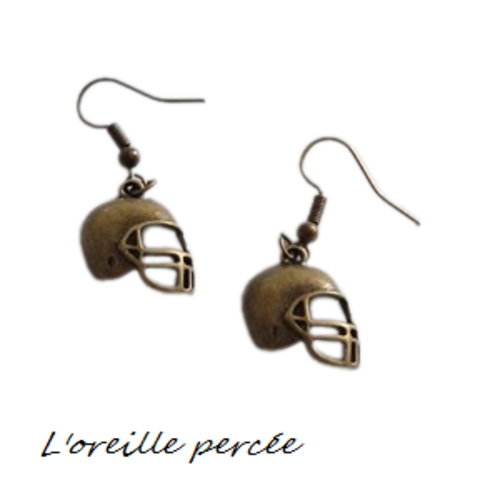 Boucle d'oreille casque football américain bronze