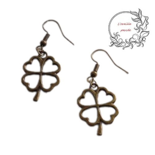 Boucle d'oreille trèfle à 4 feuilles bronze