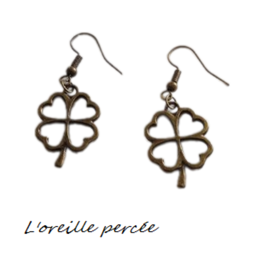 Boucle d'oreille trèfle à 4 feuilles bronze