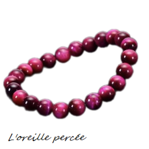 Bracelet perle de pierre d'oeil de tigre rose foncé