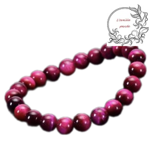 Bracelet perle de pierre d'oeil de tigre rose foncé