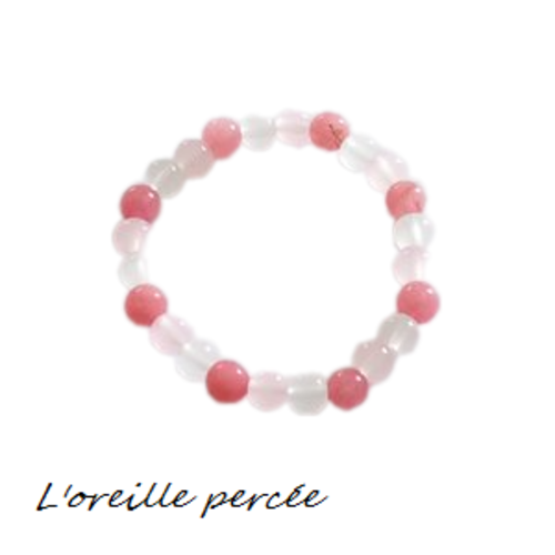 Bracelet perle de cristal translucide/rose pâle/rose