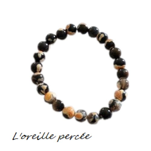 Bracelet perle agate jaune orangé et noire