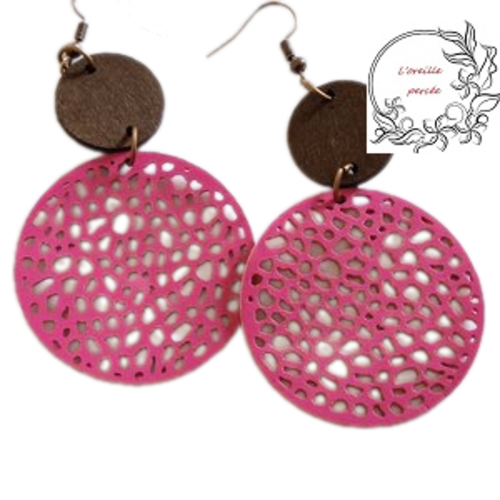 Boucle d'oreille style bohème fuschia