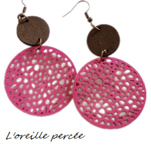 Boucle d'oreille style bohème fuschia